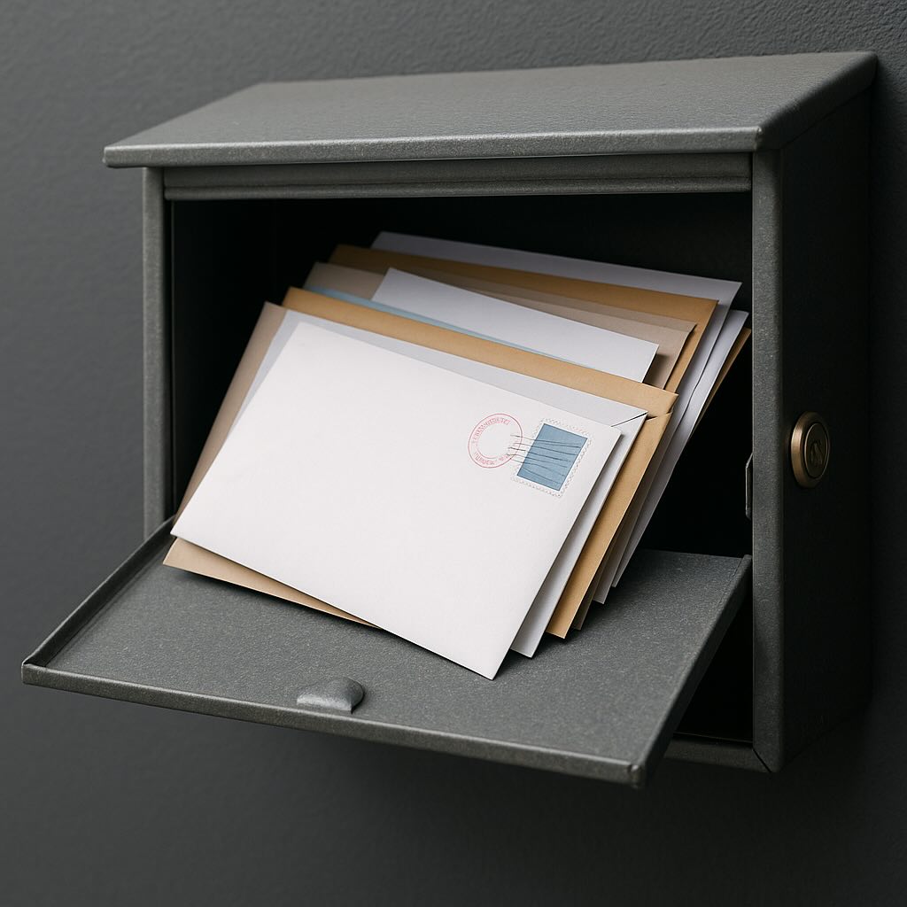 Offener Briefkasten mit nicht zugestellter Post ohne Nachsendeauftrag